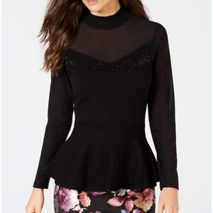 Thalia Sodi Black Mesh Peplum Blouse